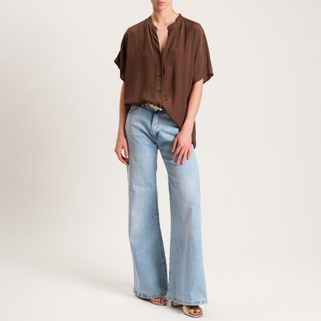 Zeroassoluto-Camicia collo coreana mezza manica - cocoa