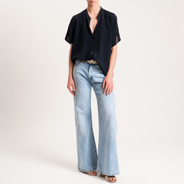 Zeroassoluto-Camicia collo coreana mezza manica - nero