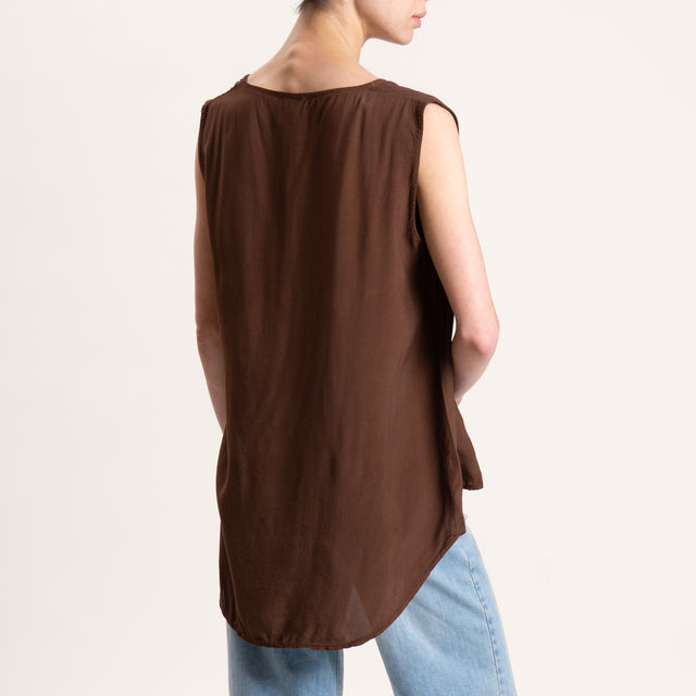Zeroassoluto-Blusa smanicata 100% viscosa - cocoa