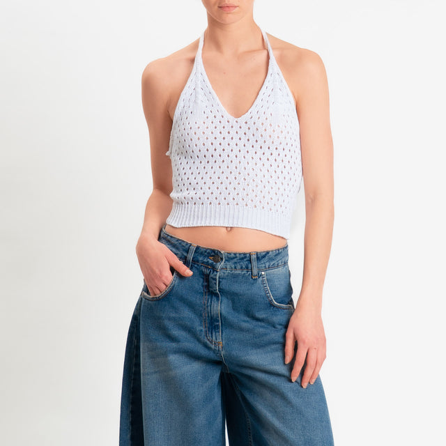 Zeroassoluto-Top scollo v maglia traforata - bianco
