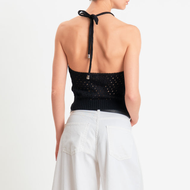 Zeroassoluto-Top scollo v maglia traforata - nero