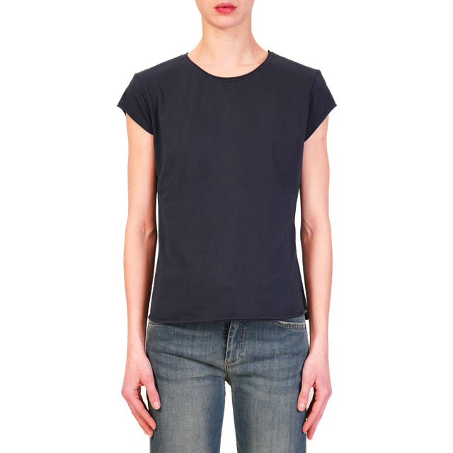 Zeroassoluto-T-shirt mezza manica taglio vivo - blu