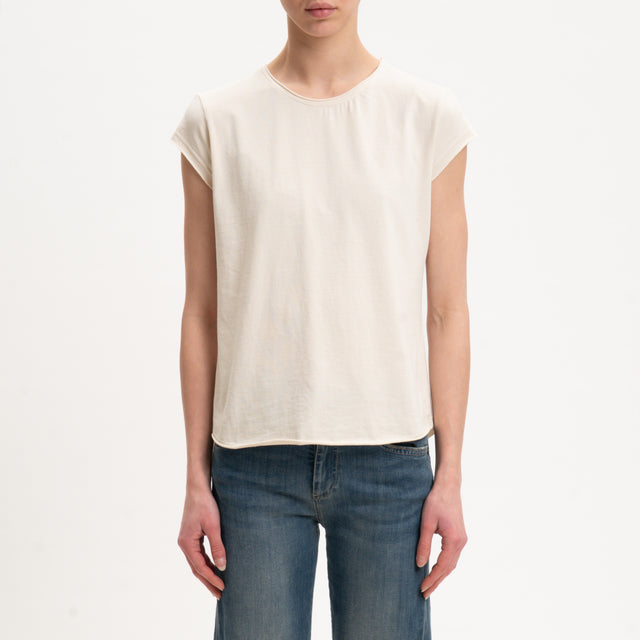 Zeroassoluto-T-shirt mezza manica taglio vivo cotone elasticizzato - burro