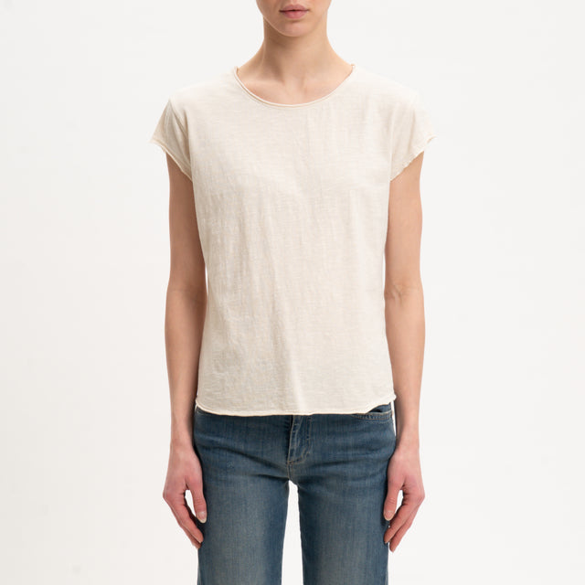 Zeroassoluto-T-shirt mezza manica taglio vivo cotone elasticizzato - burro