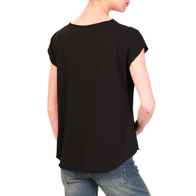 Camiseta Zeroassoluto de media manga, corte sin rematar, 100 % algodón, color negro