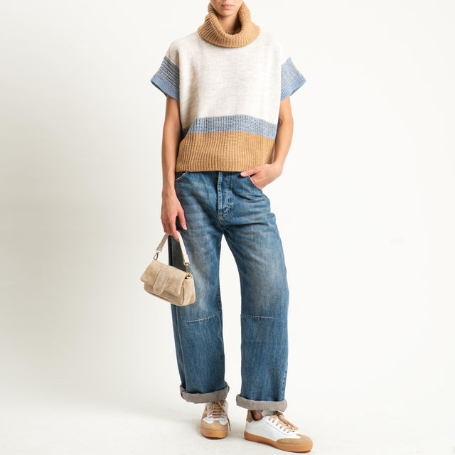Zeroassoluto-Maglia collo alto misto alpaca - camel/casha/grigio
