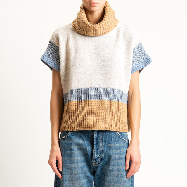 Zeroassoluto-Maglia collo alto misto alpaca - camel/casha/grigio