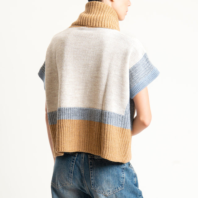 Zeroassoluto-Maglia collo alto misto alpaca - camel/casha/grigio