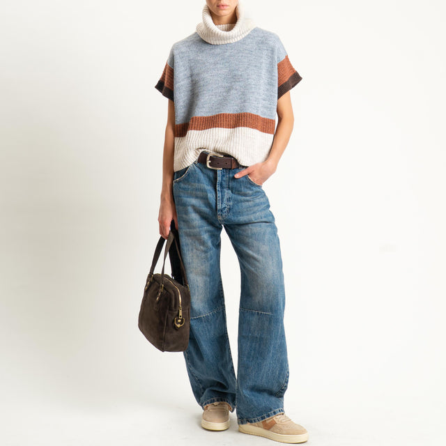 Zeroassoluto-Maglia collo alto misto alpaca - casha/grigio/coccio