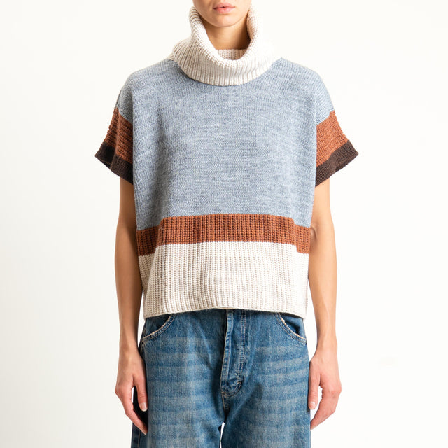 Zeroassoluto-Maglia collo alto misto alpaca - casha/grigio/coccio