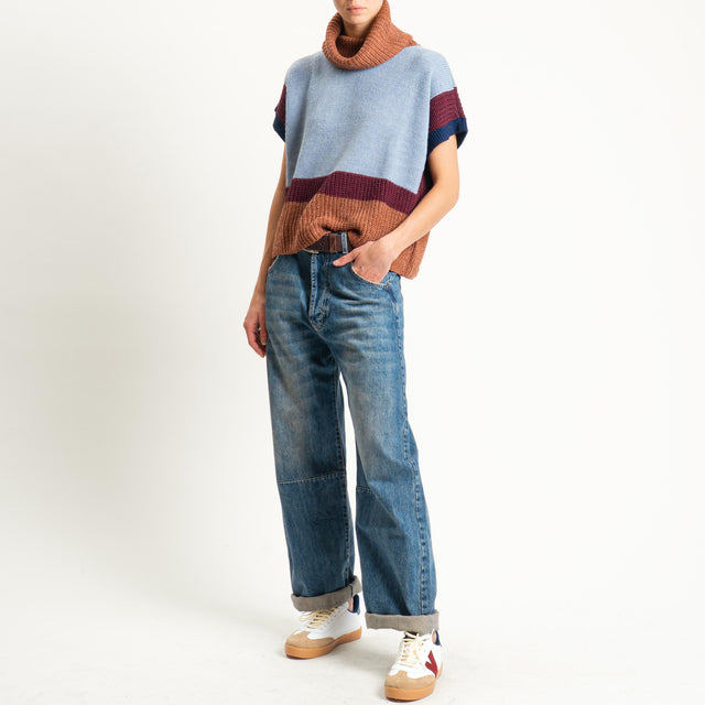 Zeroassoluto-Maglia collo alto misto alpaca - coccio/avio/vino