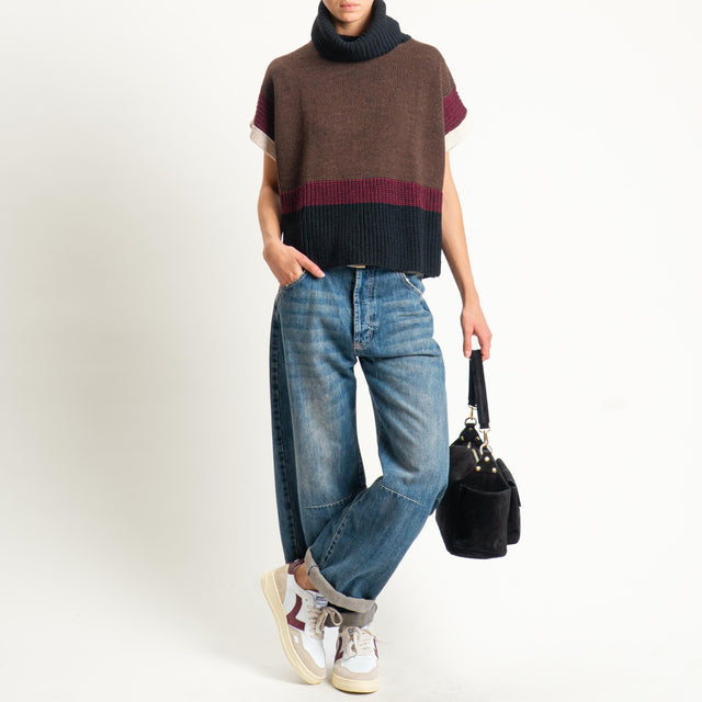 Zeroassoluto-Maglia collo alto misto alpaca - nero/moro/vino