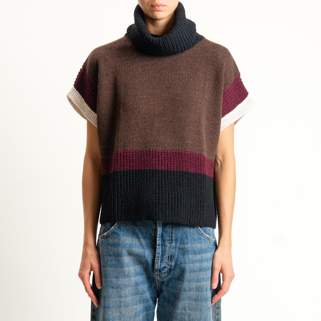Zeroassoluto-Maglia collo alto misto alpaca - nero/moro/vino