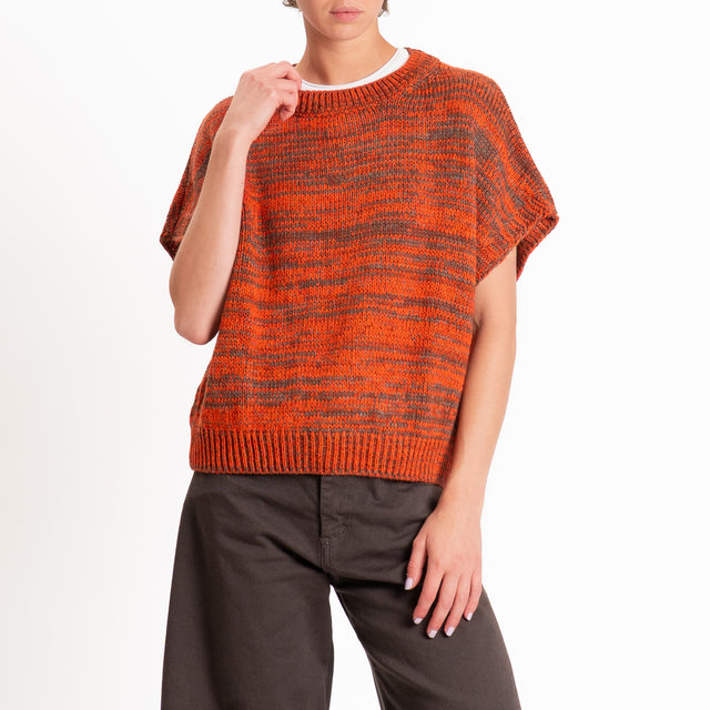 Zeroassoluto-Maglia smanicata misto alpaca - corallo/militare