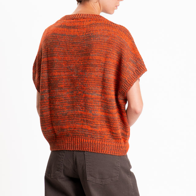Zeroassoluto-Maglia smanicata misto alpaca - corallo/militare