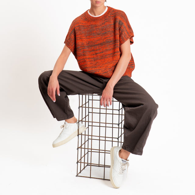 Zeroassoluto-Maglia smanicata misto alpaca - corallo/militare