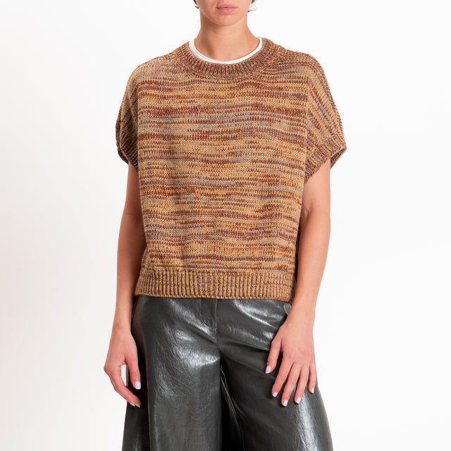Zeroassoluto-Maglia smanicata misto alpaca - cuoio/grigio