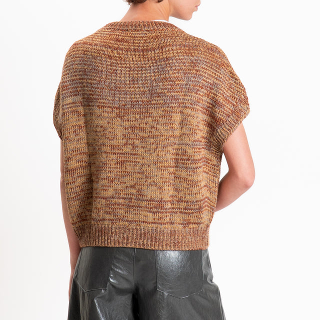 Zeroassoluto-Maglia smanicata misto alpaca - cuoio/grigio