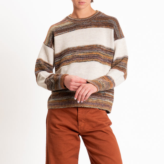 Zeroassoluto-Maglia righe misto alpaca - burro/multicolor
