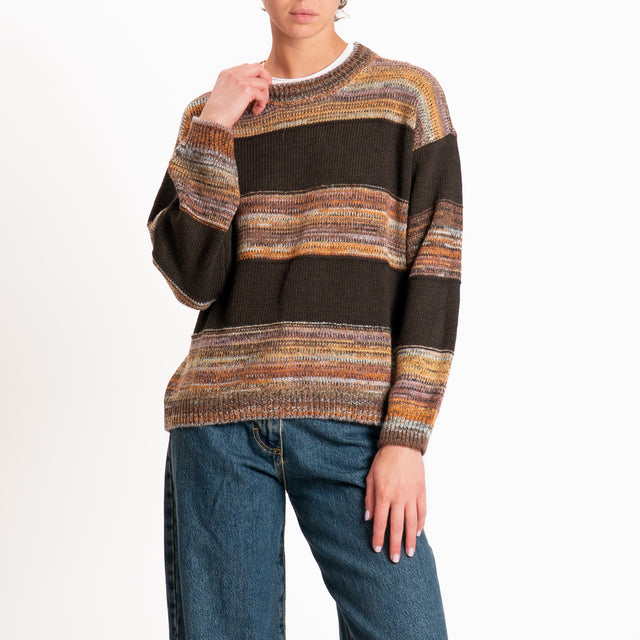 Zeroassoluto-Maglia righe misto alpaca - moro/multicolor