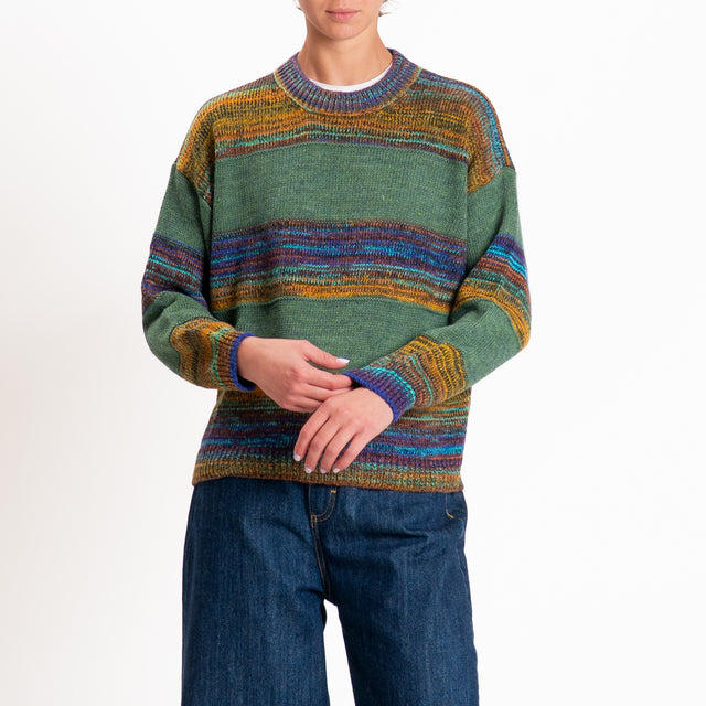Zeroassoluto-Maglia righe misto alpaca - verde/multicolor