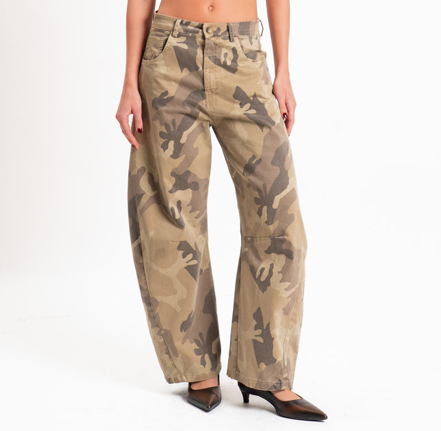 Zeroassoluto-Pantalone camouflage barrel wide leg - beige/moro