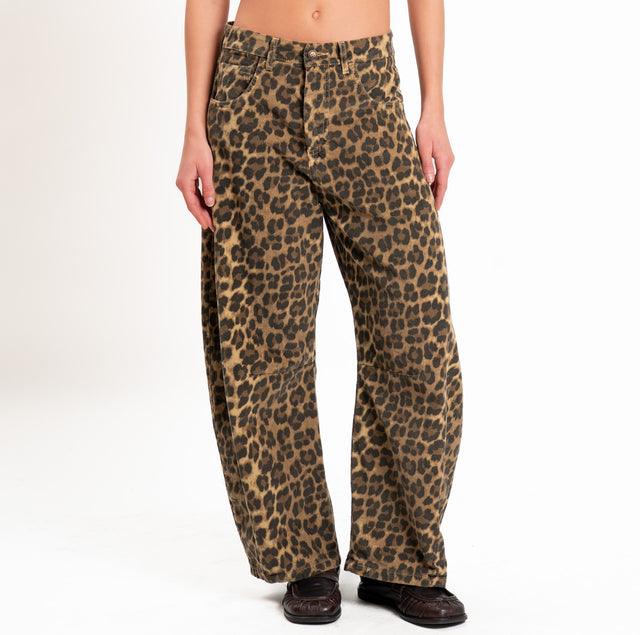 Zeroassoluto-Pantalone velluto 1000 righe elasticizzato fantasia barrel fit - maculato moro/beige/nero