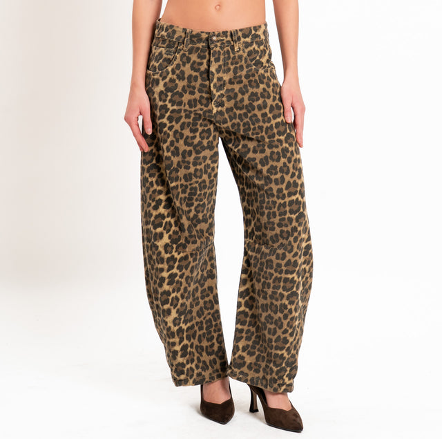 Zeroassoluto-Pantalone velluto 1000 righe elasticizzato fantasia barrel fit - maculato moro/beige/nero