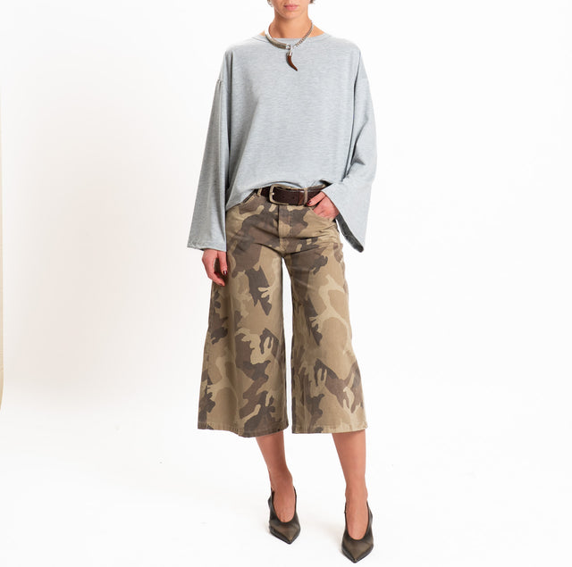 Zeroassoluto-Bermuda camouflage wide leg cotone elasticizzato - beige/moro
