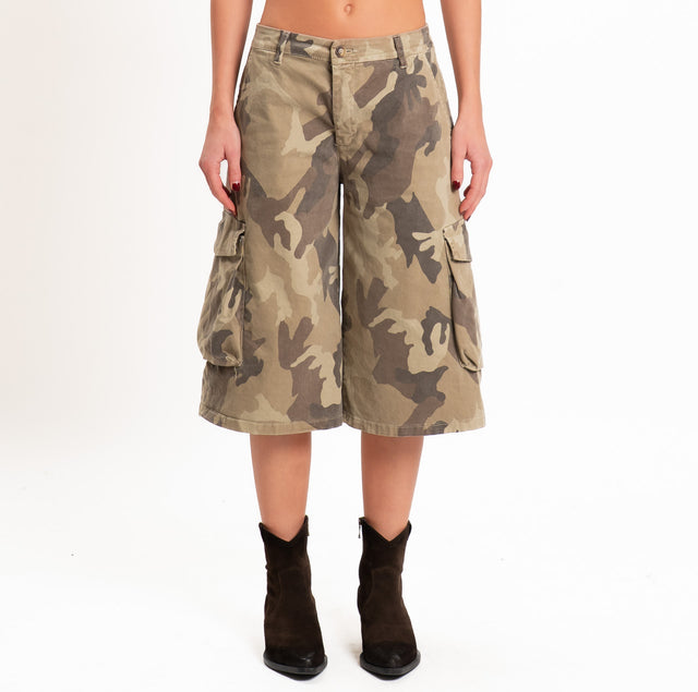 Zeroassoluto-Bermuda cargo camouflage elastico dietro - beige/moro