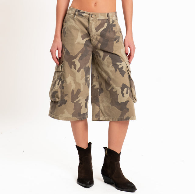 Zeroassoluto-Bermuda cargo camouflage elastico dietro - beige/moro