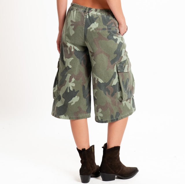 Zeroassoluto-Bermuda cargo camouflage elastico dietro - salvia/moro
