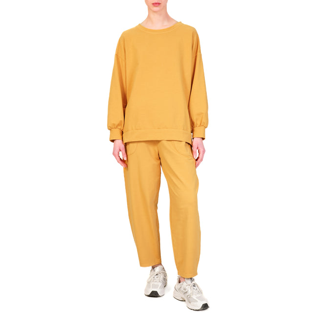 Sudadera Zeroassoluto-Light con aberturas laterales y parte delantera más corta - Mostaza