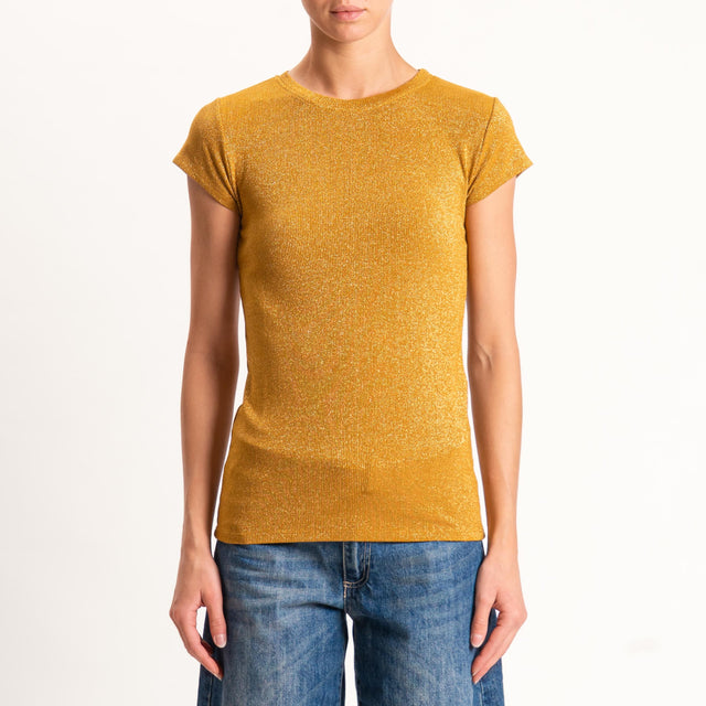 Zeroassoluto-T-shirt lurex a costine - Senape