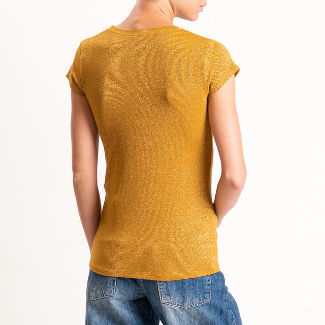 Zeroassoluto-T-shirt lurex a costine - Senape