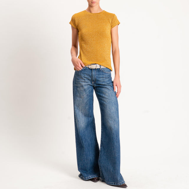 Zeroassoluto-T-shirt lurex a costine - Senape