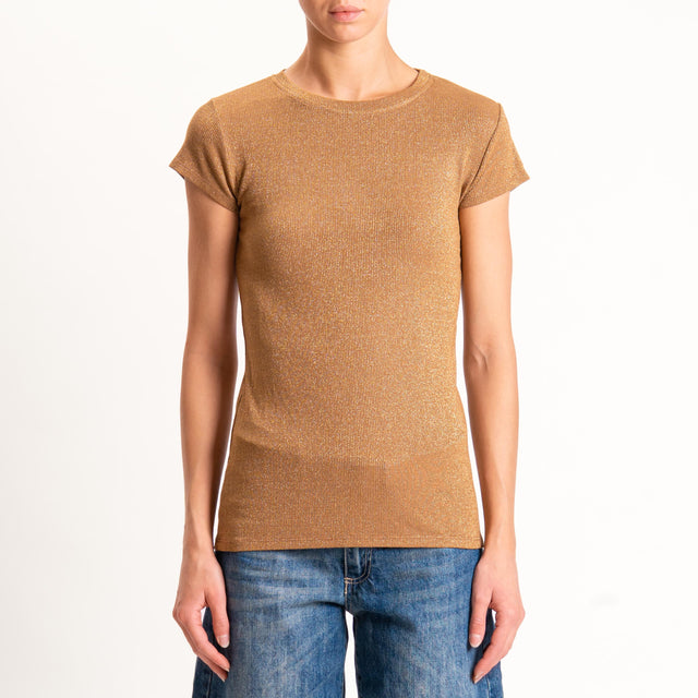 Zeroassoluto-T-shirt lurex a costine - tabacco