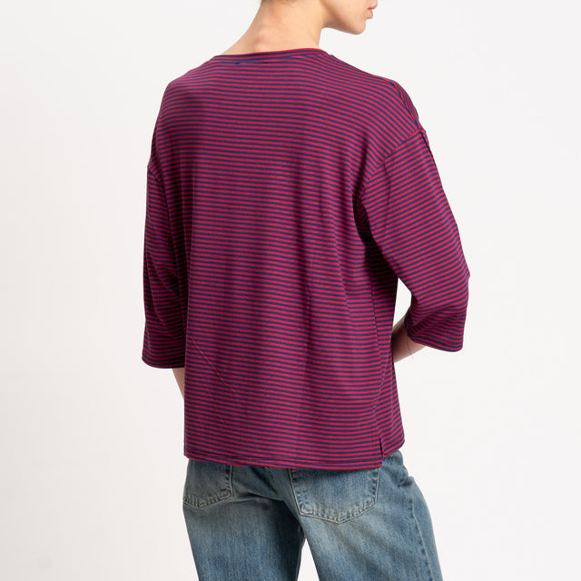 Zeroassoluto-T-shirt righe in jersey manica 3/4 - blu/vino