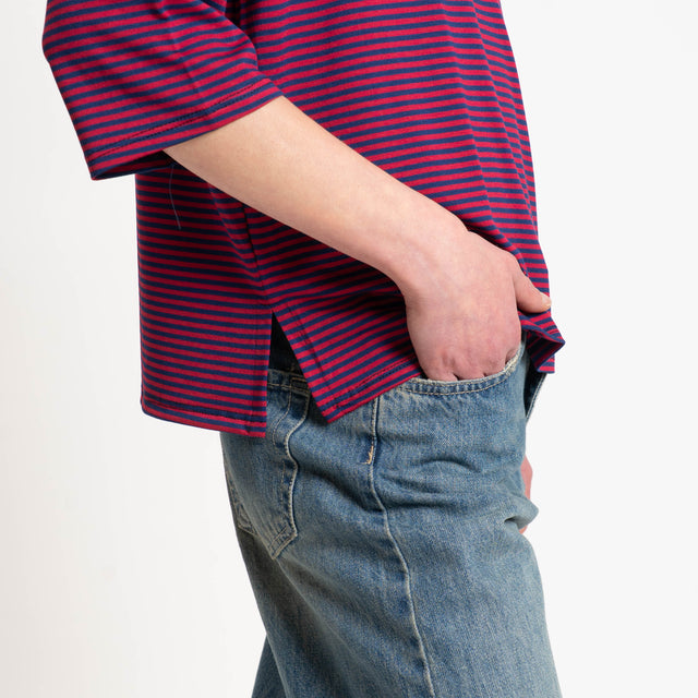 Zeroassoluto-T-shirt righe in jersey manica 3/4 - blu/vino