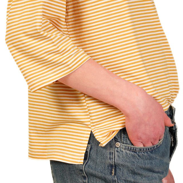 Zeroassoluto-T-shirt righe a scatola in jersey manica 3/4- senape/bianco