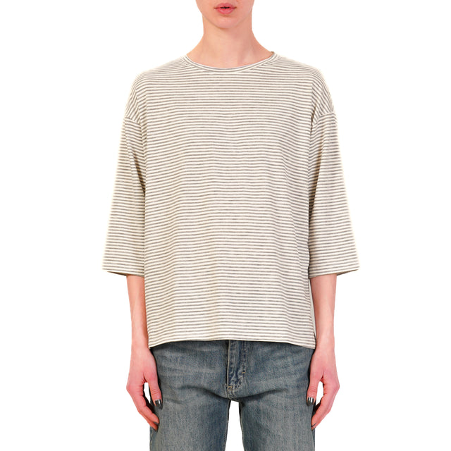 Camiseta de rayas de punto Zeroassoluto con mangas 3/4 - Gris/Blanco