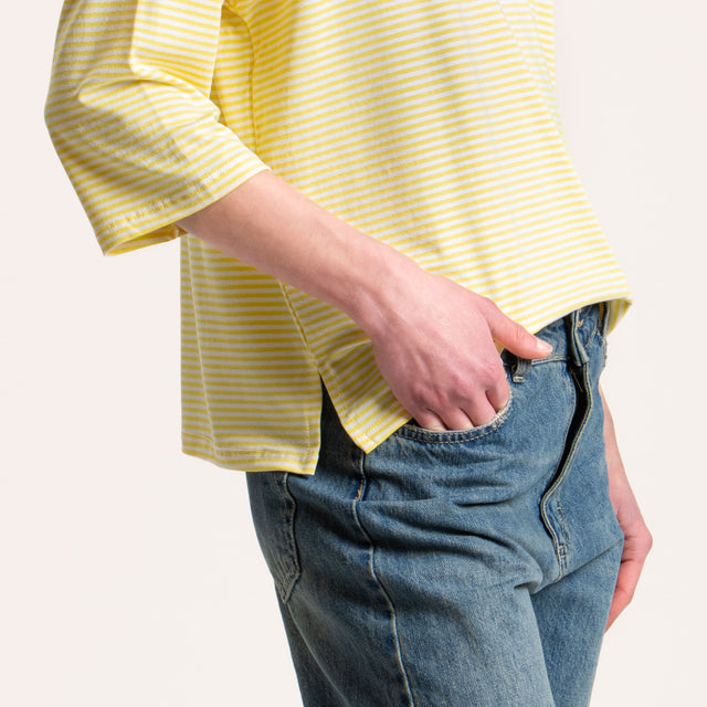 Zeroassoluto-T-shirt righe in jersey manica 3/4 - giallo/latte