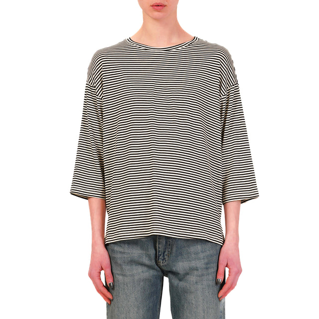 Camiseta de rayas de punto Zeroassoluto con mangas 3/4 - Negro/Blanco