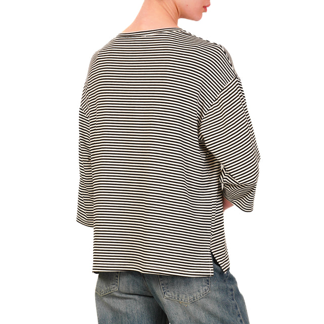 Camiseta de rayas de punto Zeroassoluto con mangas 3/4 - Negro/Blanco