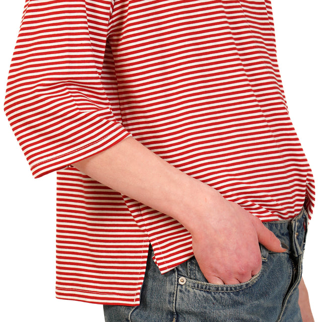 Zeroassoluto-T-shirt righe a scatola in jersey manica 3/4 - rosso/bianco