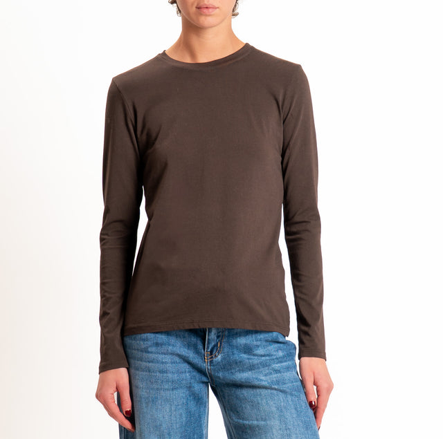 Zeroassoluto-T-shirt girocollo cotone elasticizzato - moro