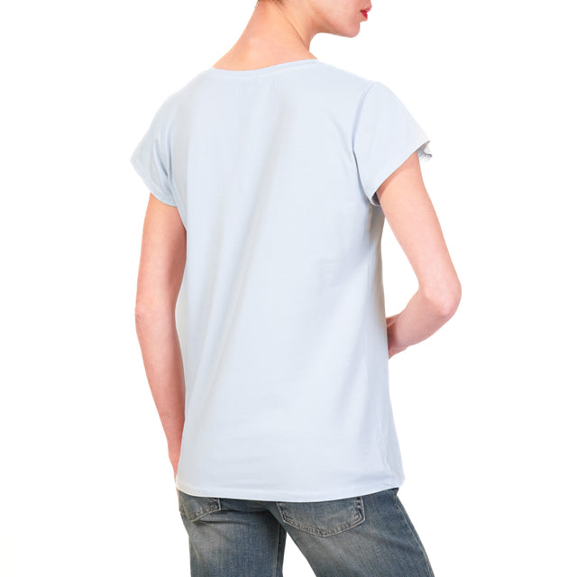 Camiseta Zeroassoluto de algodón elástico con cuello en V y media manga - celeste