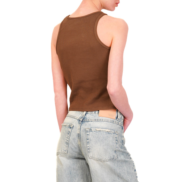 Zeroassoluto-Top crop vogatore a costine cotone elasticizzato - cioccolato