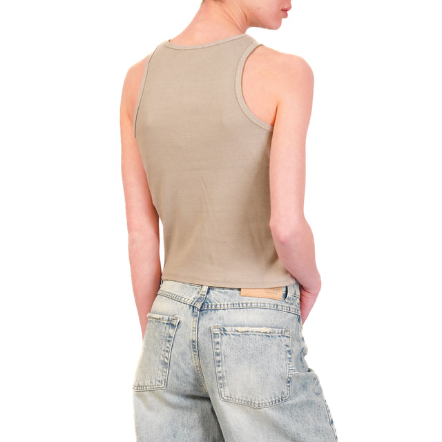 Top corto de algodón elástico acanalado con espalda nadadora Zeroassoluto - Gris topo