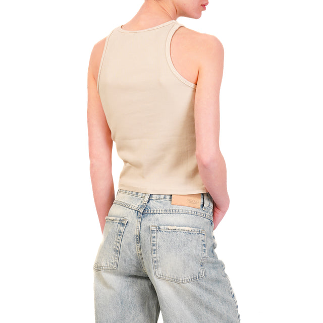 Zeroassoluto-Top crop vogatore a costine cotone elasticizzato - beige